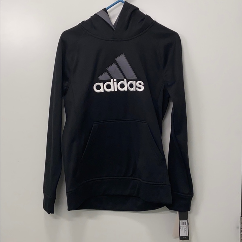 Adidas Black and Gray Hooded Sweater